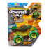 Monster Jam Dragon color change toy truck in green and orange plastic with scaly texture and horned dragon shape, oversized green tires, displayed in retail packaging with bold logo and action graphics background