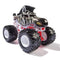 Monster Jam Racing Stripes 1:64 diecast monster truck, designed with zebra stripes, mohawk mane detail, and black oversized wheels on a white and red chassis.