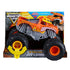 Monster Jam El Toro Loco Rev ’n Roar monster truck in bright orange plastic with flame graphics, oversized black rubber tires, and bull horn details, shown in front retail packaging designed for interactive push-and-play sound action.