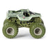 Monster Jam Soldier Fortune toy truck in green camouflage with oversized BKT tires, rugged frame, and military-inspired detailing displayed against a white background.