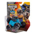 Monster Jam Son Uva Digger toy truck in teal blue plastic with black and purple details, compact monster truck shape in blister packaging, displayed on Smash & Bash branded retail card background.