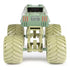 Rear view of Monster Jam Soldier Fortune diecast truck highlights tan camouflage body, large beige treaded wheels, angular back design, and bold Soldier Fortune lettering in white.