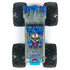 Top view of Monster Jam Son-uva Digger 1:64 scale truck, showing silver roof with blue flames, skull-and-crossbones logo, and Son-uva Digger lettering.