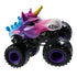 Monster Jam Sparkle Smash Legacy 1:64 scale toy monster truck side angled action pose with unicorn body design, glittery finish, and oversized rugged wheels with purple rims.