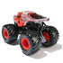 Silver and red Monster Jam ThunderROARus toy truck featuring a ridged metallic reptile-style body, large black treaded tires with red centers, captured from a rear angle on a bright white background.
