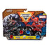 Monster Jam Marvel 2-pack packaging featuring Spider-Man and Venom trucks in red and black die-cast metal with oversized rubber tires, displayed in clear plastic box with branded artwork.