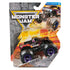 Monster Jam Wild Side toy truck in black with bright paint-splatter graphics and purple wheels, sealed in clear blister packaging against a fiery yellow arena backdrop highlighting its bold arena-favorites theme.