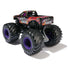 Black Monster Jam Wild Side toy truck featuring vibrant orange and purple splatter graphics, large black tires with purple centers, shown from a rear angle on a white studio background.
