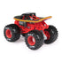 Monster Jam Wreck Deck toy truck rear angled view in red metal frame with skateboard deck top, oversized black rubber tires, detailed chassis and suspension, shown on a white background.