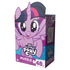 My Little Pony puzzle box front in bright pink and purple cardboard rectangular shape, featuring large character graphic and logo text, designed for kids and displayed on a plain background.