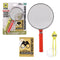 Nature Explorer magnifying glass kit featuring red-handled lens, yellow tweezers, and tan explorer booklet displayed with packaging, promoting outdoor science fun for kids ages 3 and up.
