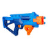Nerf N-Series Double Impact blaster in bright blue and orange molded plastic with dual front barrels, angled foregrip, and textured body displayed on a clean white background for clear product viewing.