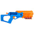 Side profile of the Nerf N-Series Topbreaker dart blaster in blue and orange plastic, showing the open triangular stock, priming handle, dual front barrels, and under-barrel dart storage pegs.