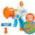 Nerf Super Soaker Quadblast blaster with hose adapter and labeled instruction showing how to attach a garden hose, with text “Connect a Hose & Soak!” emphasizing easy setup.