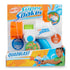 Nerf Super Soaker Quadblast blaster in retail packaging, featuring white, blue, and orange design with flip-up scope and hose connection, advertised with “4 Jet Modes” and “Garden Hose Powered.”