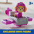 Exclusive PAW Patrol Skye figure in pink rescue outfit rides pink and gray hoverboard, promoting dynamic play for preschoolers aged 3 and older.