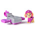 PAW Patrol Skye figure in pink flight suit displayed beside gray and pink hoverboard, highlighting separate toy components designed for preschool adventure play.