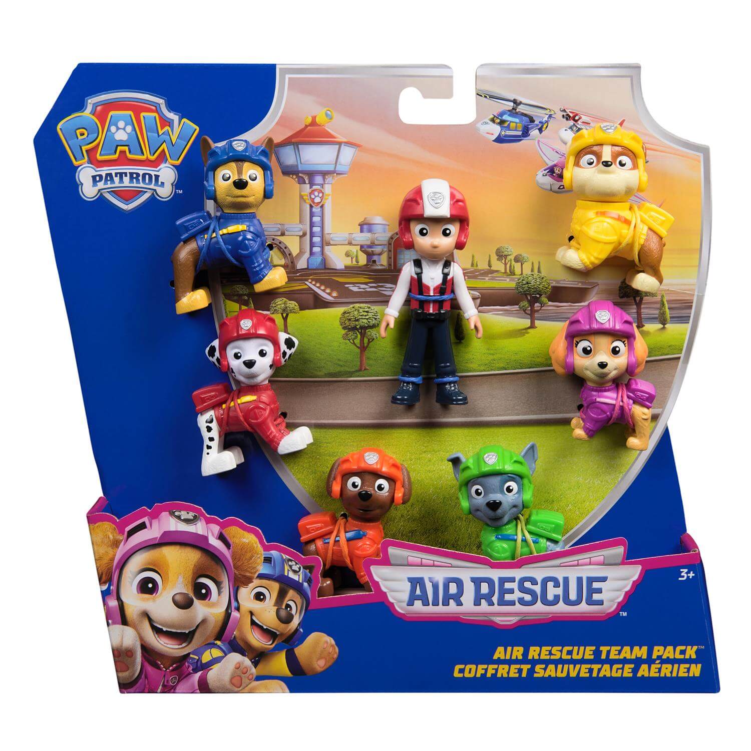 Paw Patrol Air Rescue toy figures in packaging with characters and station.