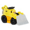 Paw Patrol Rubble Aqua Pups die-cast toy car in yellow plastic and metal finish, compact bulldozer vehicle shape with character driver and front scoop, angled view on a clean white background.