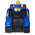 Blue die-cast Paw Patrol Chase police truck with black grille, molded bumper, and visible character driver, compact rescue vehicle front view displayed against a plain white background.