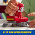 Child clips PAW Patrol Marshall figure into red hoverboard with gray details, demonstrating easy assembly and imaginative roleplay for young fans.