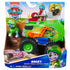 PAW Patrol Rocky Rescue Wheels recycle truck in retail packaging features bright green plastic vehicle with textured details, oversized wheels, and character figure, displayed in colorful branded box background.