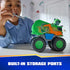 PAW Patrol Rocky recycle truck toy includes bright green plastic body with smooth texture, built-in storage port, oversized wheels, and recycling-themed design, shown in a child’s hands during indoor play.