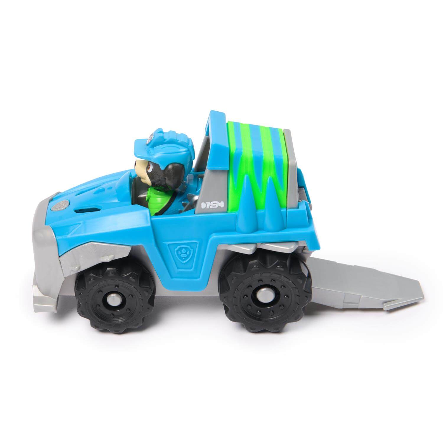 PAW Patrol Rex's Dinosaur Rescue Vehicle Figure Set side view with back open of truck