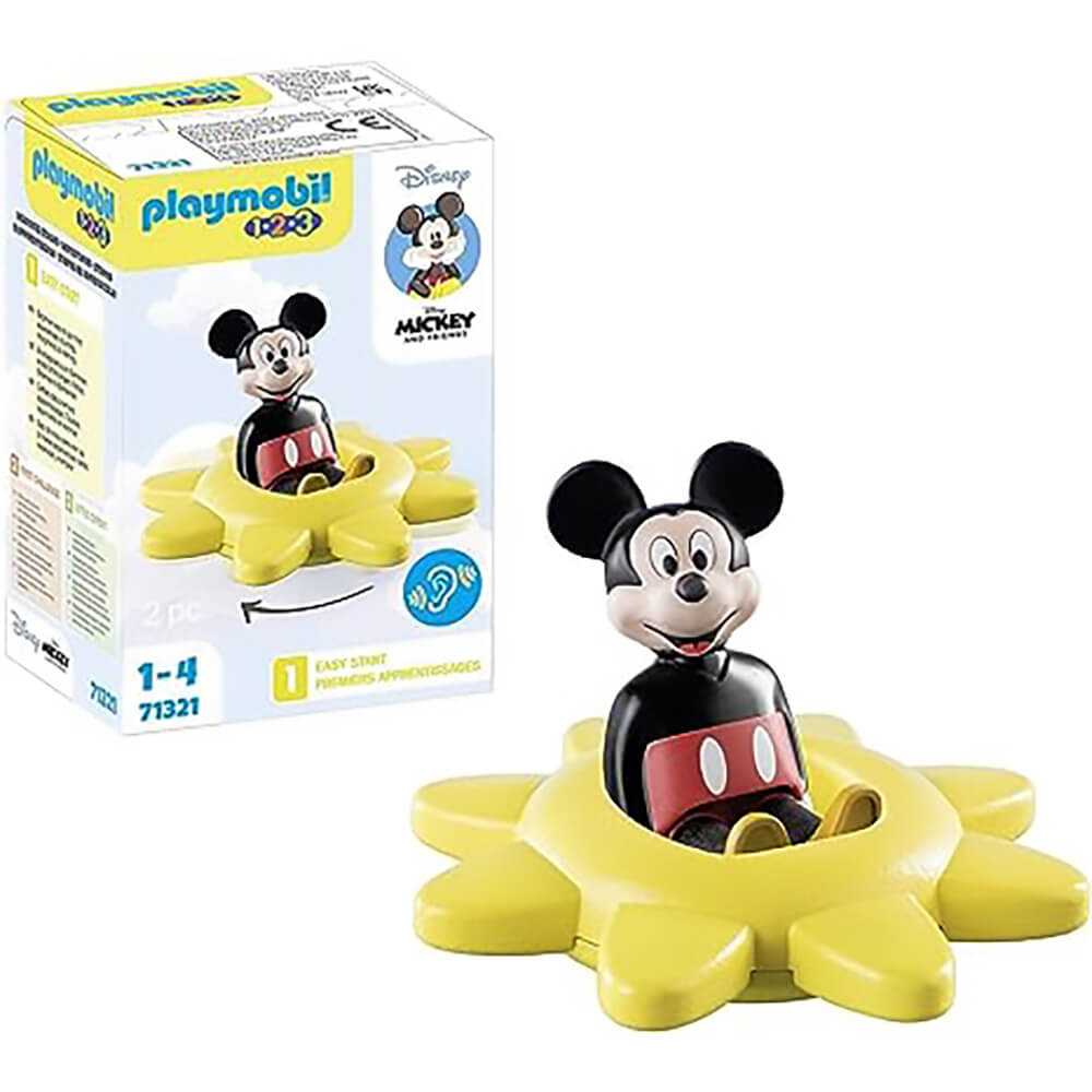 PLAYMOBIL 1.2.3 & Disney: Mickey's Spinning Sun with Rattle Feature and box