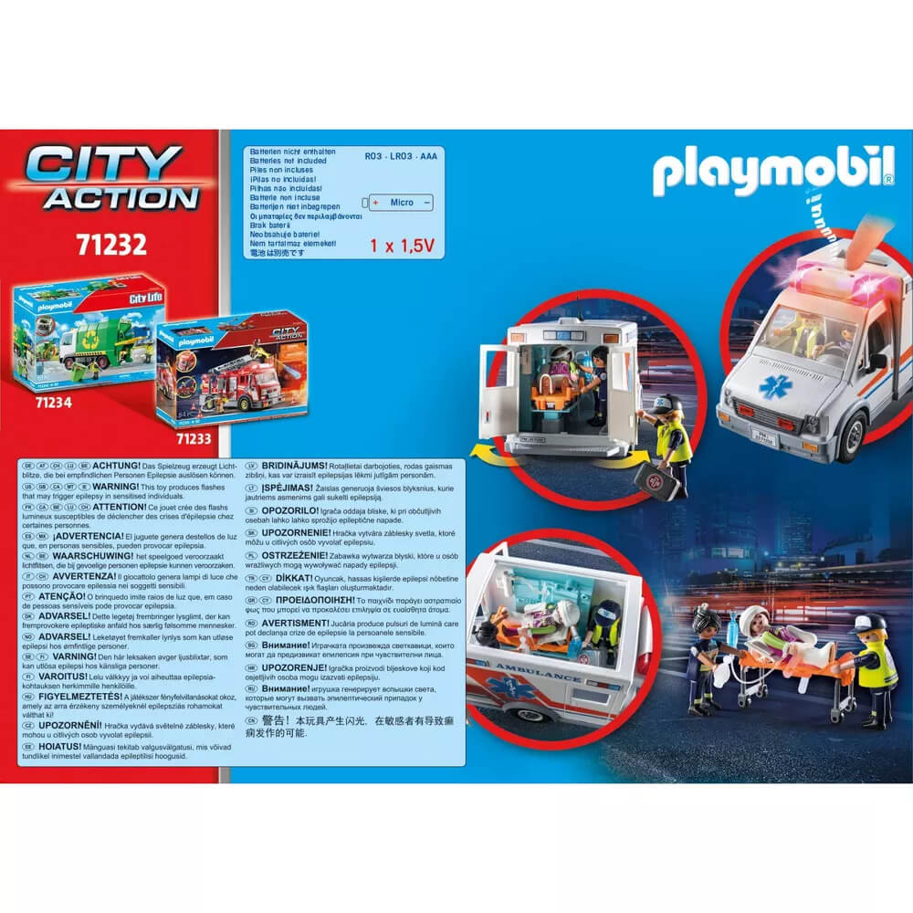 PLAYMOBIL City Action US Ambulance with Lights (71232) back of the package