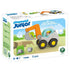 Front panel of the Playmobil Junior excavator box shows the gray and orange digger beside two illustrated rock blocks, promoting the 5-piece set designed for ages one to four.