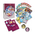 Pokémon TCG Holiday Calendar 2025 contents including booster packs, promo cards, festive stickers, Pikachu and Sylveon coins, all displayed beside a decorated collector box.