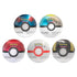 Set of five Pokémon TCG Poké Ball Tins in various colors including red, blue, white, gray, and black, arranged neatly on a white background, each labeled for ages 6 and up.