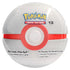 White and red Pokémon TCG Premier Ball Tin with polished surface and central button, labeled for ages six and up, designed to hold trading card booster packs and stickers.