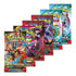 Pokémon TCG booster packs displayed in a fan arrangement, featuring colorful foil wrappers with assorted Pokémon artwork, sealed glossy material, and standard pack shape included inside the Fall 2025 Collector Chest.