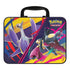 Back view of the Pokémon TCG Collector Chest Fall 2025, showing dark blue metal surface with Pokémon Trading Card Game logo, character artwork, and printed product details describing included contents.