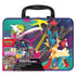 Pokémon TCG Collector Chest Fall 2025 in a blue metal lunchbox-style tin with glossy finish, black plastic handle, and bold Lucario and Gardevoir artwork, designed to store trading cards and accessories securely.