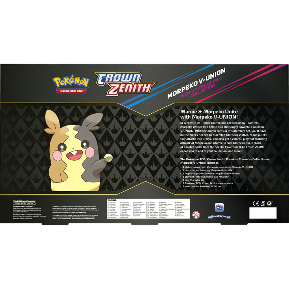 Back carton of Pokemon TCG Crown Zenith Premium Playmat Collection (Morpeko V-UNION)