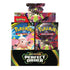 Pokemon TCG booster display box in black and red cardboard with glossy finish, open rectangular counter display showing branded pack fronts, designed for retail presentation and storage, set against a white studio background