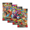 Collection of four Pokémon Mega Evolution booster packs with cover art of Mega Lucario, Mega Gardevoir, Mega Venusaur, and Mega Kangaskhan, each with vibrant streak patterns.