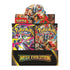 Front view of Pokémon Mega Evolution booster box showing packs with Gardevoir and Lucario artwork, colorful dynamic graphics, and bold Mega Evolution branding for collectors.