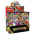 Full Pokémon TCG Mega Evolution booster box with packs featuring Gardevoir and Lucario, decorated with vivid artwork and bold Pokémon logo for trading card fans and players.