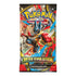 Pokémon Mega Evolution booster pack with Mega Lucario in blue and red striking a battle pose, surrounded by metallic gears and sharp red-blue streaks across the design.