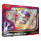 Pokémon TCG Mega Latias EX Box with vivid red and purple packaging showing Mega Latias promo card, four booster packs, and an oversized collectible EX card inside.