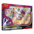 Pokémon TCG Mega Latias EX Box with vivid red and purple packaging showing Mega Latias promo card, four booster packs, and an oversized collectible EX card inside.