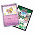 Close-up of shiny Fidough Pokémon card beside Pokémon TCG Live digital code card, showing vibrant purple background and star-themed artwork for promotional collectors.