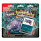 Pokémon TCG Scarlet & Violet Paldean Fates Tech Sticker Collection featuring shiny Maschiff promo card and matching tech sticker in front of three sealed booster packs.