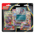 Pokémon TCG Mega Evolution Phantasmal Flames blister pack with black and red cardboard backing, glossy plastic window holding three sealed booster packs and a Weavile promo card, designed for collectible Pokémon trading card gameplay.