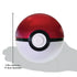 Pokemon TCG Poke Ball Tin in red and white polished metal sphere with black center band, collectible card storage container shown with 4.5 inch 11.4 cm diameter measurement guide on white background.