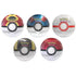 Pokemon TCG Poke Ball Tin assortment in red, blue, black, gold, and white smooth metal spheres shaped like Poké Balls, collectible trading card storage containers shown individually on a clean white background.